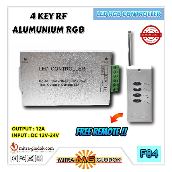 RGB LED Controller 4 Key RF With Remote - LED Strip Controller | Alumunium RGB LED Controller 4 Key RF With Remote - LED Strip Controller | Alumunium